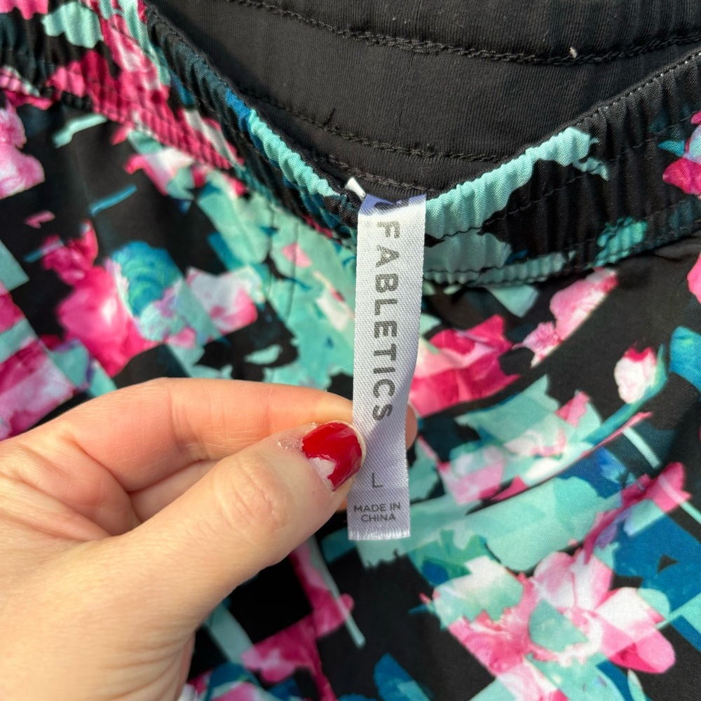 Fabletics Green Pink and Black Floral Athletic Shorts - Picture 3 of 3
